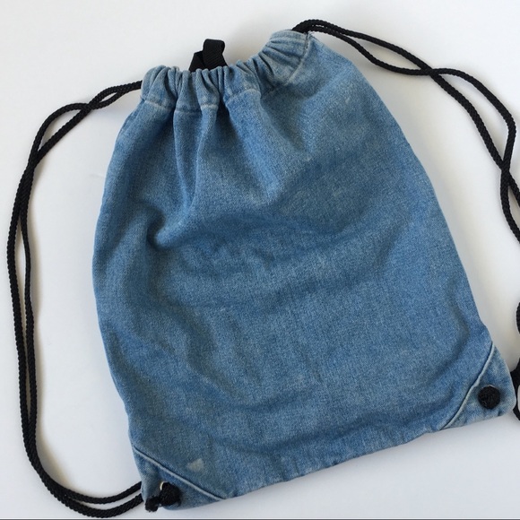 denim drawstring backpack